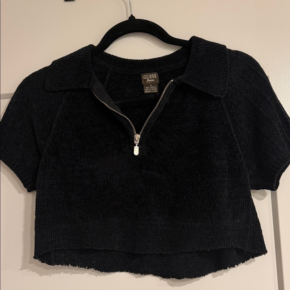 Guess Jeans vintage Black Zippered Knit Crop Top